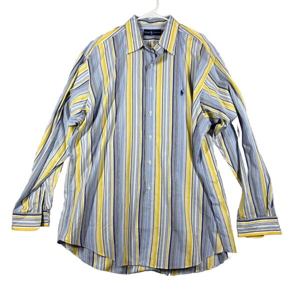 Polo Ralph Lauren Men XL Classic Fit 90's Yellow Blue Stripe Casual Button Down - Picture 1 of 6